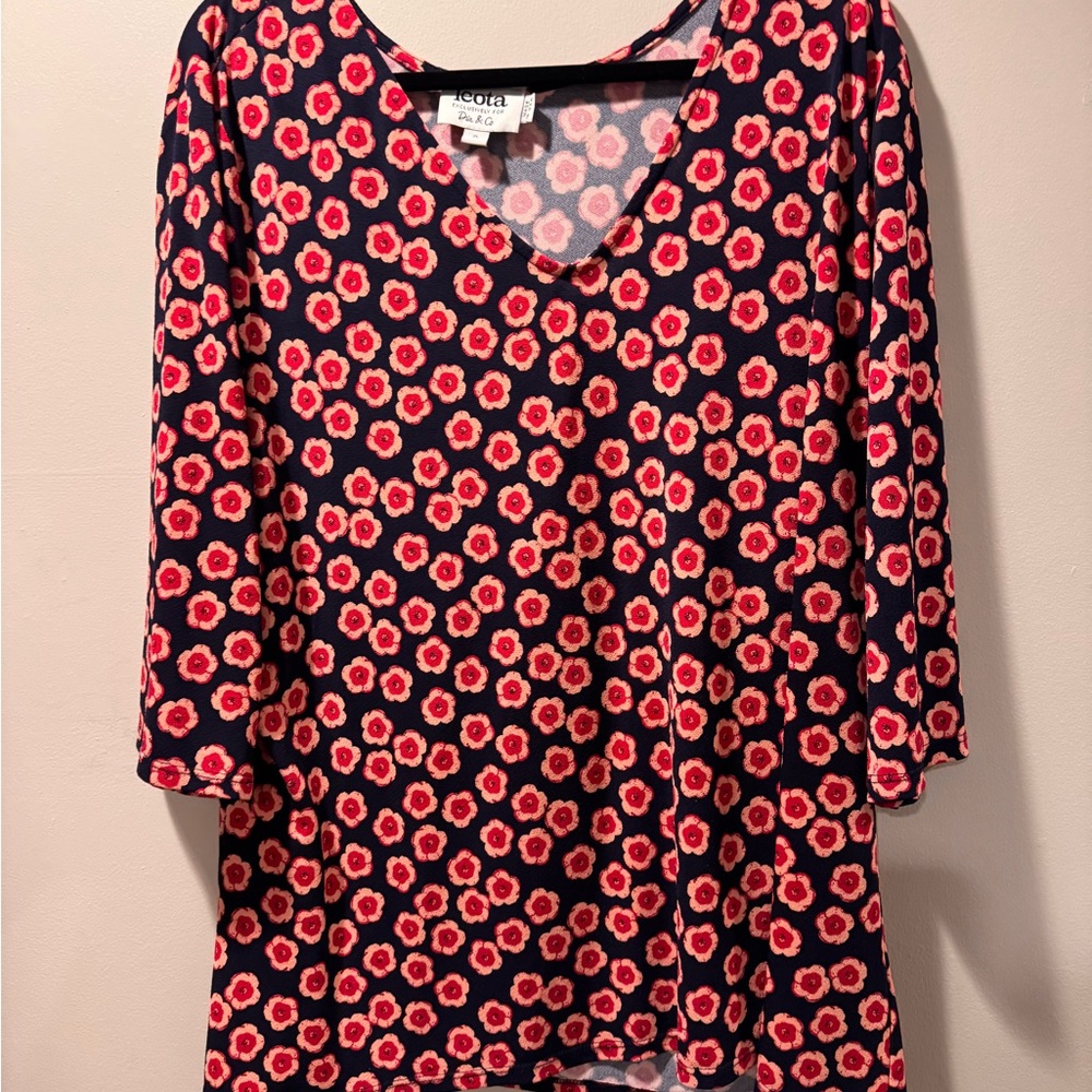 Leota Red and Black Floral Blouse